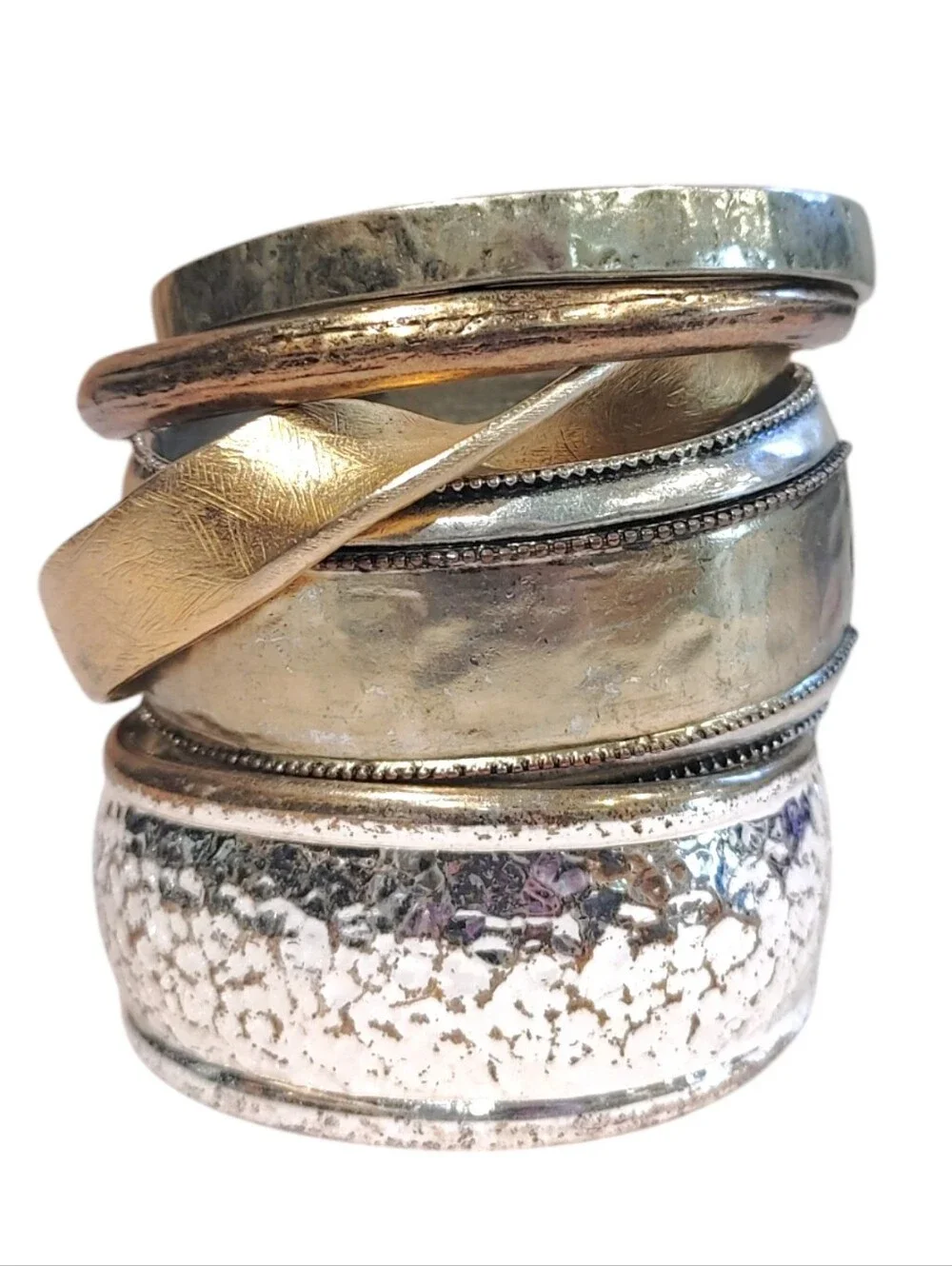 Chico's Mixed Metal Stackable Bangle Fashion Jewelry 5 Bracelet Set Gold Silver